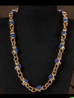 Gold Plated Matte Dark Blue Byzantine Toggle Necklace